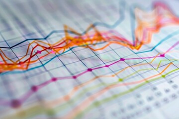 Poster - A close-up view of a graph featuring a red and blue line, illustrating data trends and comparisons. A graph with detailed lines that shows the increase in inflation over time.
