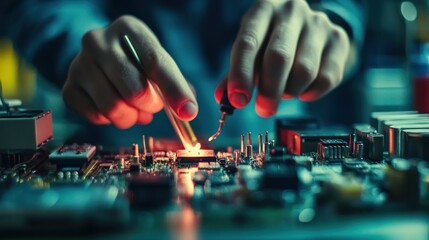 Aufkleber - A Technician Soldering a Circuit Board with a Soldering Iron