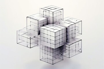 Poster - lines forming geometric shapes cubes spirals structured and orga