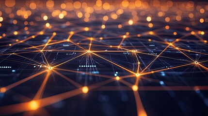 Poster - Abstract Network of Glowing Orange Lines and Nodes