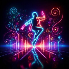 Poster - Neon Night Dance A dancer outlined in neon colors against a dark