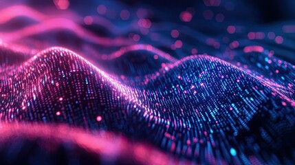 Aufkleber - Abstract Wavy Pattern of Glowing Pink and Blue Lights