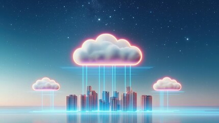 Poster - Cloud computing revolutionizes data storage and cyber security in a futuristic city network uplifting global connectivity