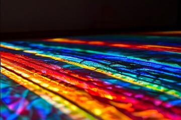 Poster - prismatic trails transparent paint reflects light in rainbow pat
