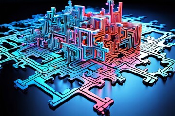 Poster - puzzle pieces lines of code interlock like puzzle pieces