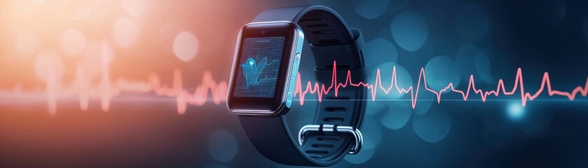 Poster - Smart wearable device displays real-time health data modern tech digital environment futuristic view wellness concept