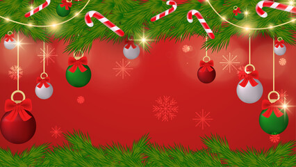 Poster - Colorful Vector Illustration Background for Season Celebration With 3d Fir and Ornaments. For Background, Banner, Pamphlet, Certificate and Presentation