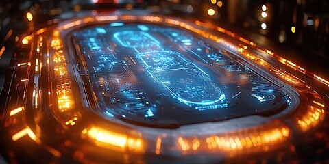 Poster - Futuristic holographic interface displaying complex data in a high-tech environment