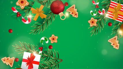 Poster - Colorful Vector Illustration Background for Season Celebration With 3d Fir and Ornaments. For Background, Banner, Pamphlet, Certificate and Presentation