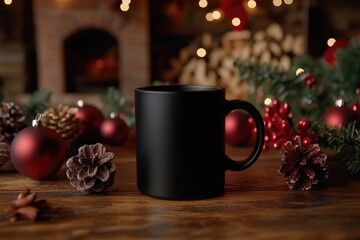 Sticker - Black Coffee Mug on Wooden Table