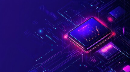 Poster - Neon Glow CPU on Circuit Board Digital Technology