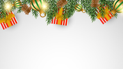 Poster - Colorful Vector Illustration Christmas Season Celebration 3d Background With Element. For Background, Banner, Pamphlet, Certificate and Presentation