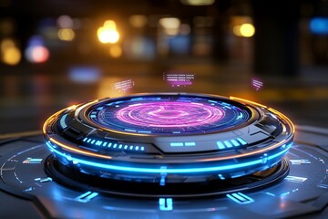 Aufkleber - A 3D-rendered analytic dashboard in a futuristic workspace, with floating graphs and a glowing holographic interface