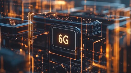 Poster - Abstract representation of 6G technology featuring futuristic circuits, glowing elements and digital infrastructure illustrating the next generation of connectivity.