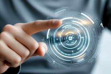 Poster - A futuristic concept representing the transition from 2024 to 2025, featuring a person pointing at a glowing loading bar showing progress between the two years. Surrounding the scene are icons