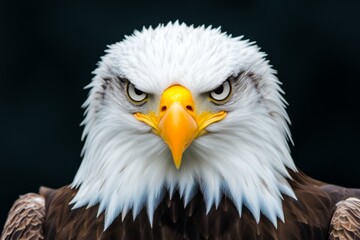 Poster - A hyper-realistic close-up of an American eagleâ€™s face, showcasing every feather and the sharpness of its piercing eyes