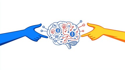 Poster - Hands interacting with neural networks and brains as symbols of deep learning.