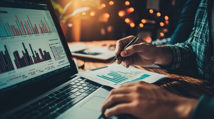 Poster - Businesspeople Analyzing Financial Data Using Laptop