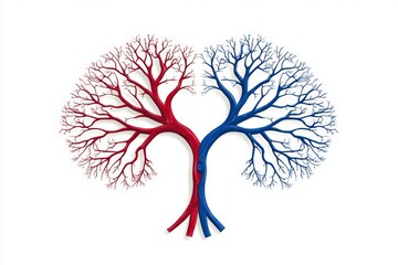 Poster - Aorta artery drawn in flat 2D style, with bold red and blue lines showing its path and main branches