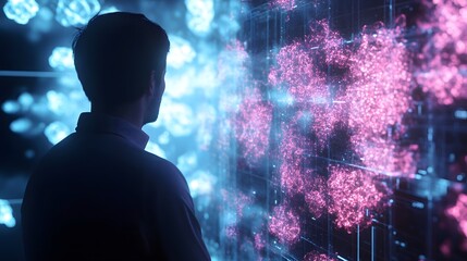 Poster - A professional presenting a strategy with 3D glowing data models and 2D real-time annotations. 4k resolution, Cinematic Scene