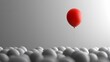© Aisha - A single red balloon floating among a sea of grey balloons, symbolizing unique thinking, minimalist background