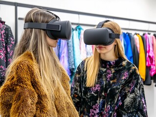 Poster - students designing fashion in futuristic vr classroom with minimalist backdrop