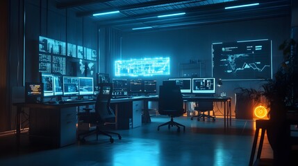 Poster - A collaborative workspace where 3D glowing blockchain scalability solutions are analyzed with 2D glowing milestones. 4k resolution, Cinematic Scene