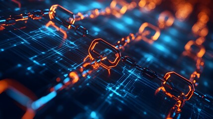 Poster - A collaborative workspace where 3D glowing blockchain scalability solutions are analyzed with 2D glowing milestones. 4k resolution, Cinematic Scene