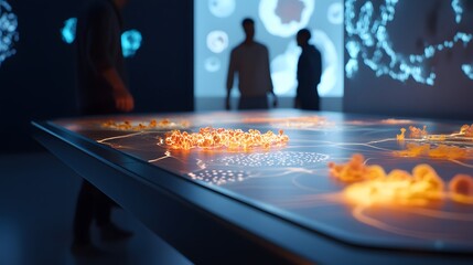 Poster - A collaborative design lab showcasing 3D glowing growth patterns with 2D visual annotations for action. 4k resolution, Cinematic Scene