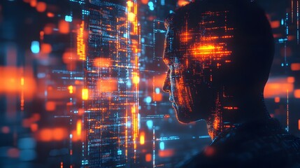 Poster - A remote professional analyzing 3D glowing predictive analytics with 2D live updates for decision-making. 4k resolution, Cinematic Scene
