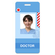 © New Africa - Doctor's badge with photo of woman on white background