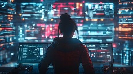 Poster - A professional in the metaverse using 3D glowing decision-support tools and 2D animated communication aids. 4k resolution, Cinematic Scene