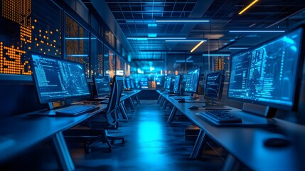 Poster - A sleek workspace showcasing 3D glowing data exchange paths in the metaverse with 2D actionable insights. 4k resolution, Cinematic Scene