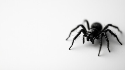 Wall Mural - Black spider sitting on a plain white background, minimalist style 