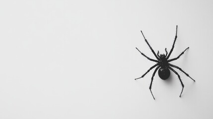 Wall Mural - Black spider sitting on a plain white background, minimalist style 