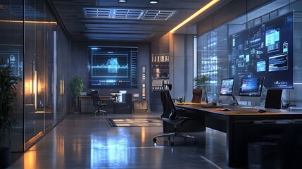 Poster - A sleek office showcasing wearable augmented reality glasses projecting 3D data streams, with 2D actionable insights overlaying the scene. 4k resolution, Cinematic Scene