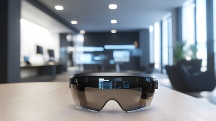 Aufkleber - A modern office with wearable AR glasses showcasing 3D decision pathways and 2D real-time success metrics. 4k resolution, Cinematic Scene