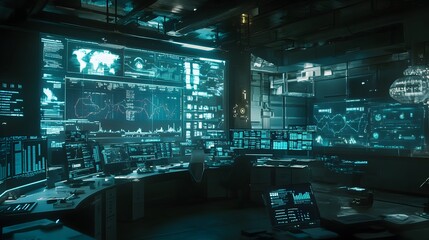 Poster - A futuristic workspace where professionals use wearable holographic displays to analyze 3D glowing market data with 2D task outcomes. 4k resolution, Cinematic Scene