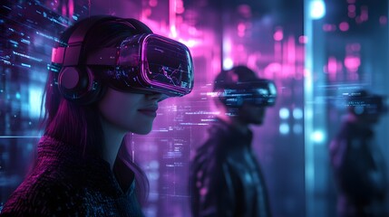 Poster - A collaborative team session with wearable smartbands that trigger 3D glowing project reviews and 2D live updates. 4k resolution, Cinematic Scene