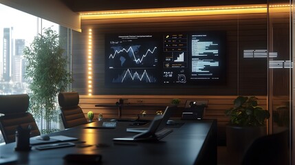 Aufkleber - A minimalist office showcasing wearable fitness trackers projecting 3D glowing wellness insights and 2D work-life balance metrics. 4k resolution, Cinematic Scene