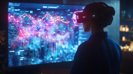 Aufkleber - A hybrid coworking hub where professionals use wearable holographic tools to manage 3D glowing workflows and 2D success charts. 4k resolution, Cinematic Scene