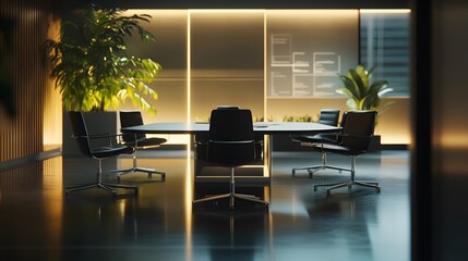 Aufkleber - A sleek meeting room featuring AI-driven 3D collaboration boards and 2D task prioritization visuals. 4k resolution, Cinematic Scene