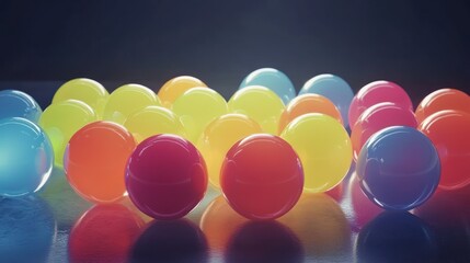 Poster - Colorful Spheres Arranged On Reflective Surface
