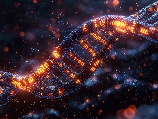 Poster - digital dna strand with encoded binary data storage concept