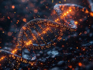 Poster - close up digital dna strand with encoded binary data futuristic biotech concept for data storage and