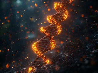 Poster - futuristic digital data transferring into a glowing dna helix conceptual