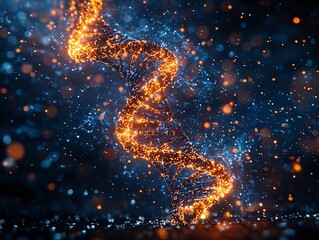 Poster - Digital Data Helix Transferring into Futuristic DNA Storage Concept with Minimalist Lab Background