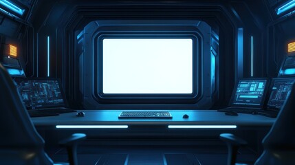 Poster - Futuristic Spaceship Bridge Workstation With Blank Screen