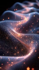 Poster - Glowing Quantum Data Streams Moving Through Entangled Particles in Futuristic Cosmic Backdrop