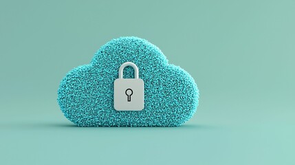 Poster - Mobile payment security protection. A cloud icon with a lock symbolizes digital security and data protection in a modern, minimalist design.